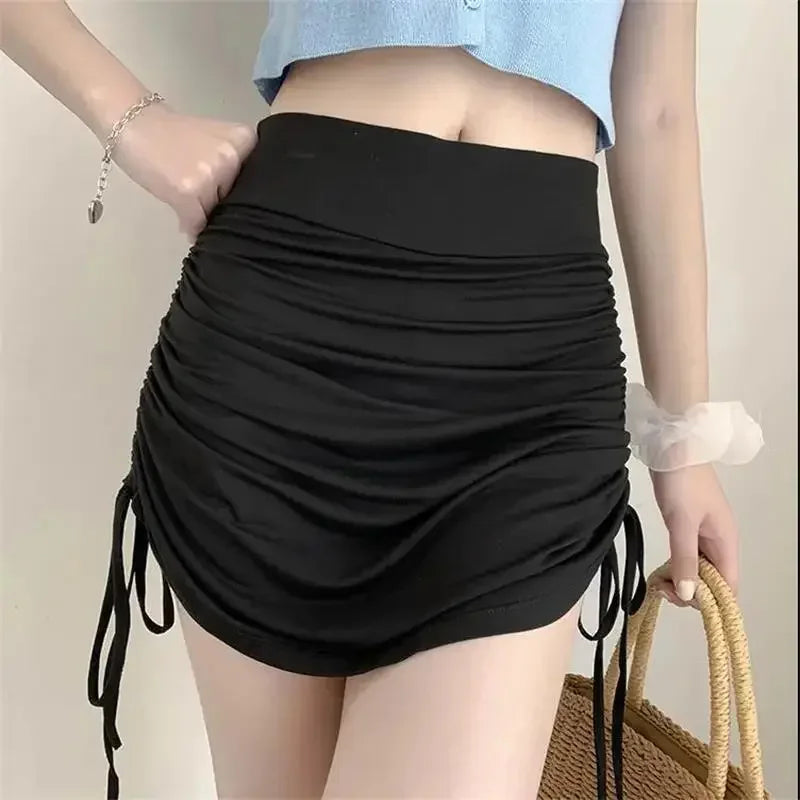 Korean Fashion Skirts for Women Harajuku Summer Thread Side Draw String Elastic Sexy Mini Skirt Bandage Tie Skirt Y2k Clothes