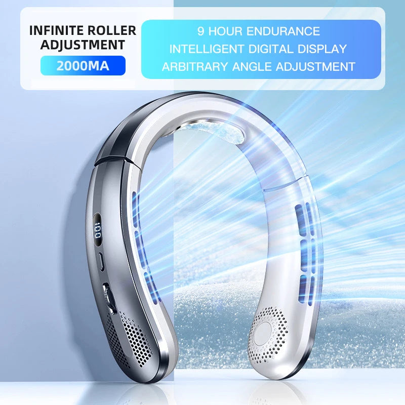 Lenovo Digital Display Neck Hanging Fan Portable 5 Speed Ultra Hanging Neck Fan USB Rechargeable Refrigeration Leafless Fan