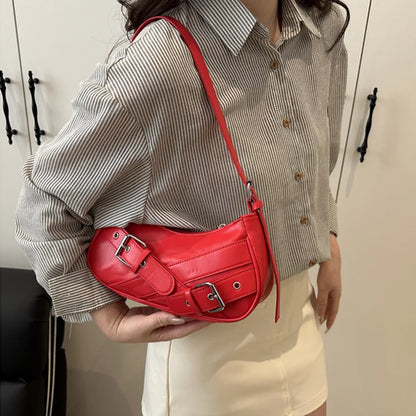 Y2K Vintage PU Leather Women Shoulder Bag Small Crossbody Bag Fashion Ladies Underarm Bag Clutch Purse and Handbag