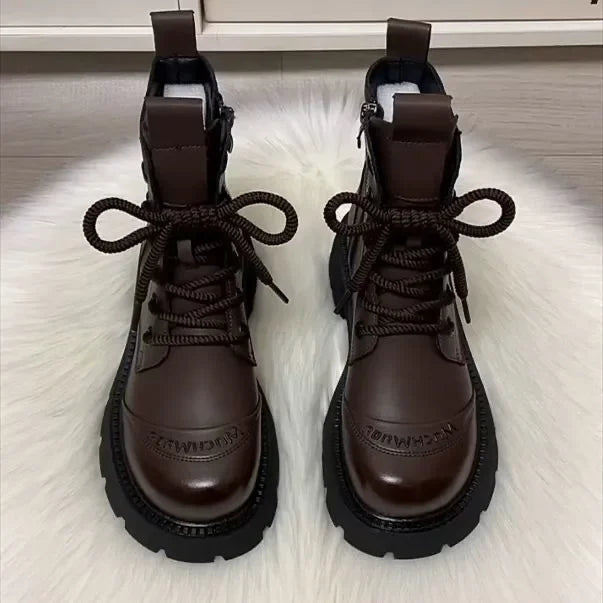 Women's Boots Flats Platform Designer Fad Sport Shoes for Woman Ankle Boots 2026 Winter New Trend Retro Motorcycle Boots Mujer