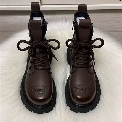 Women's Boots Flats Platform Designer Fad Sport Shoes for Woman Ankle Boots 2026 Winter New Trend Retro Motorcycle Boots Mujer