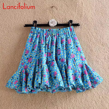 Y2k Chiffon White Black Skirt Summer Women 2021 Floral Dot Patchwork Ruffle Pleated High Waist Korean Kawaii Harajuku Mini Skirt