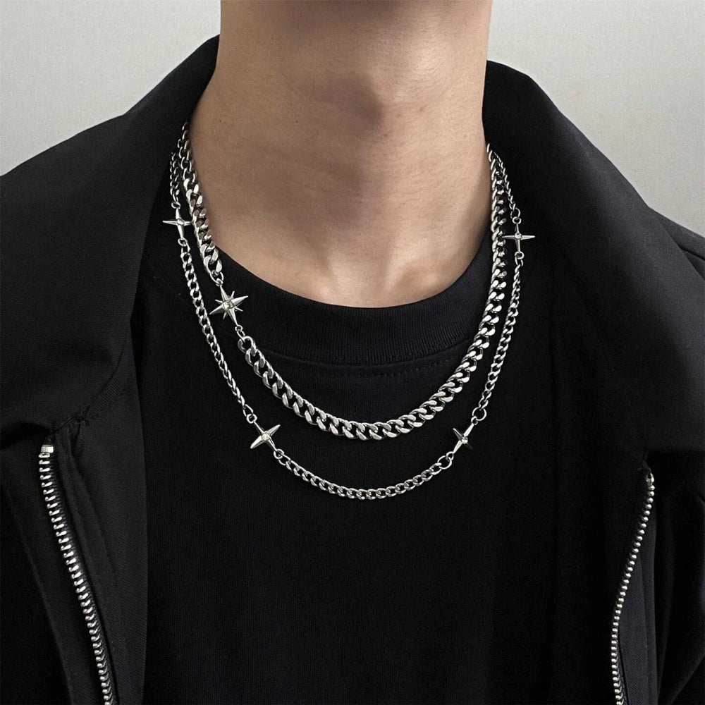 Titanium Steel Double-Layer Layered Star Necklace For Man Woman Hip-Hop Non Fading Sweater Clavicle Chain Couple Jewelry