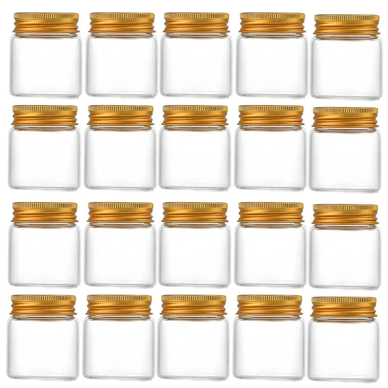 20Pcs 50ml Small Glass Jars With Aluminum Lids Medicines Can Food Sealed Container Candy Packing Jar Household Kitchen Bottles