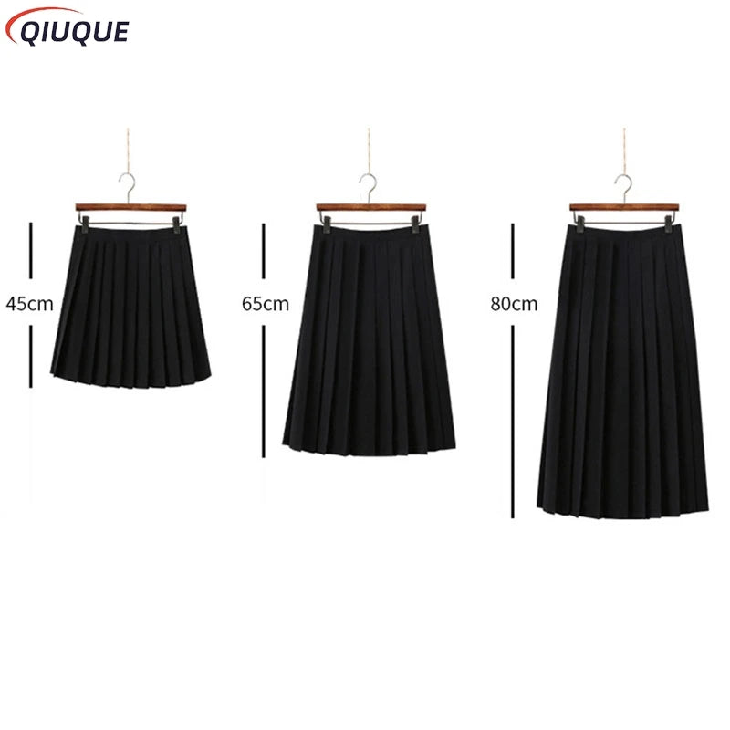 Black / Dark Blue Women Pleated Skirts Short Long Girl Women Summer High Waist Japanese JK Skirts Fashion Student Uniform Skirt