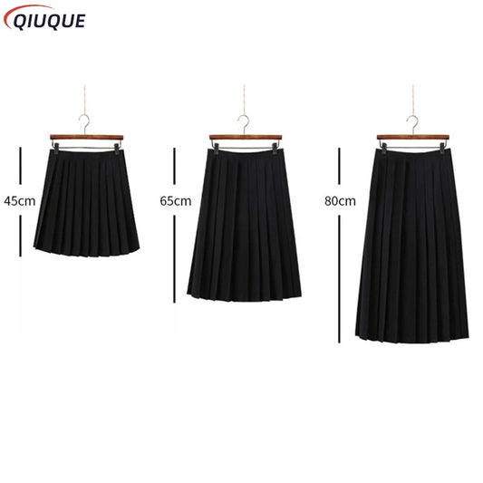 Black / Dark Blue Women Pleated Skirts Short Long Girl Women Summer High Waist Japanese JK Skirts Fashion Student Uniform Skirt