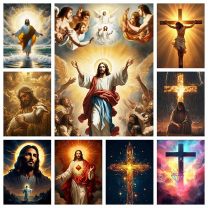 Jesus Christ Cross Diamond Painting Kit 5D DIY Diamond Embroidery Cross Stitch Handmade Art Gift Crafts Home Decor Gift