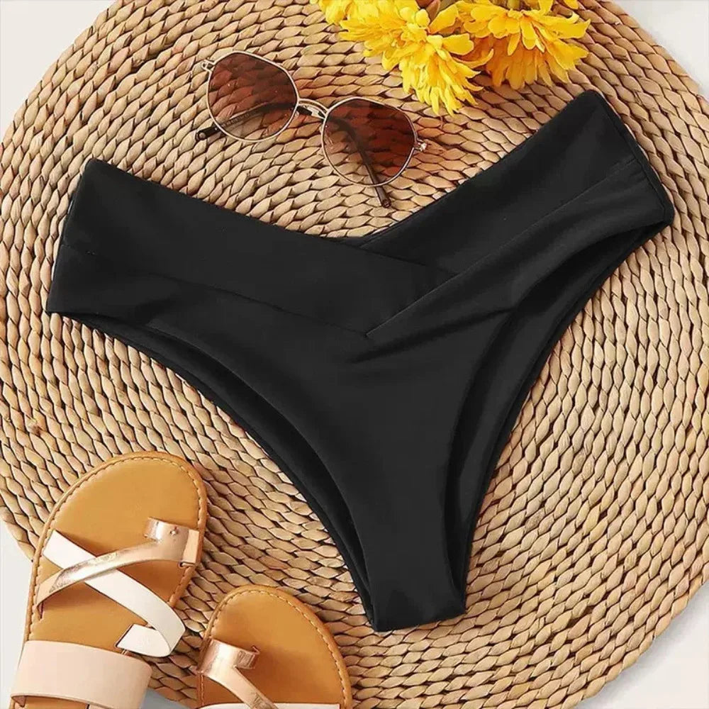 Women's Swimming Trunks Bikini Panties High Waist Swimwear Bottom Solid Color Female Swimsuit Briefs Beachwear Bathing Suits
