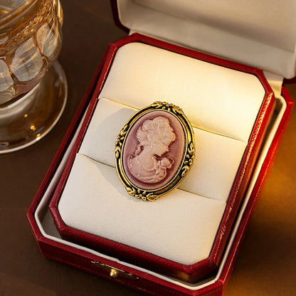 SHMIK Vintage Palace Style Relief Beauty Pendant Crystal Badges Brooch For Women Elegant Retro Middle Design Pin Jewelry