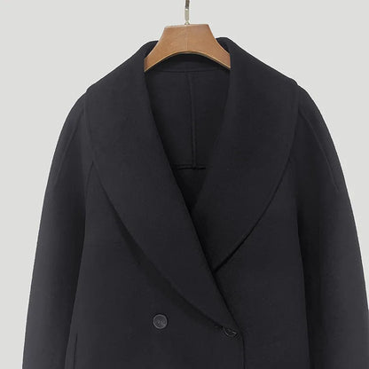 Naizaiga 90% WOOL 10% CASHMERE  Loose double-breasted tweed coat fall  winter classic wool blend black Women coat jacket  MPH1
