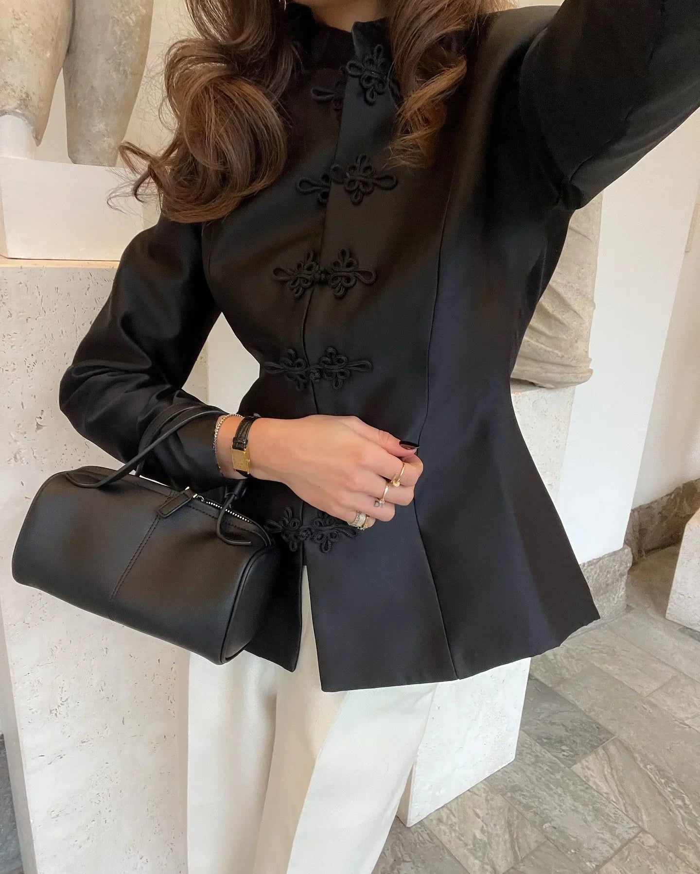 Chic Satin Women Short Buttoned Coat Elegant Round Neck Single Breasted Cinched-waist Crop Jacket 2026 Lady Commute Street Coats