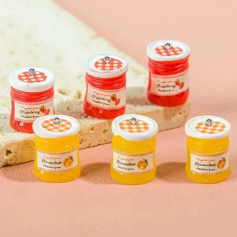 10Pcs Cute Strawberry Orange Jam Jar Resin Charms Pendants for Jewelry Making DIY Earring Keychain Decoration Accessories