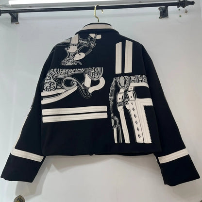 2025 Autumn American Retro Fashion Embroidery Patchwork Motorcycle Jackets Long Sleeve Zipper Loose Versatile Short Jacket Women