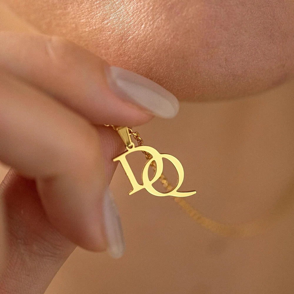 Personalized double letter necklace, customized first letter necklace, couple necklace, double letter necklace, logo  necklace