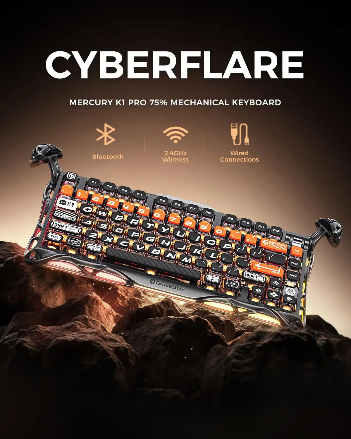 GravaStar Mercury K1 Pro Wireless Mechanical Gaming Keyboard, 75% Layout RGB Custom Keyboard E-sports, gaming keyboard