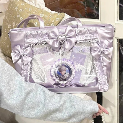 New Sweet and Cool Girl Ulzzang Ita Bag Lace Bow Ribbon JK Uniform Shoulder Bag Comic Exhibition Portable Y2K Tote Bag