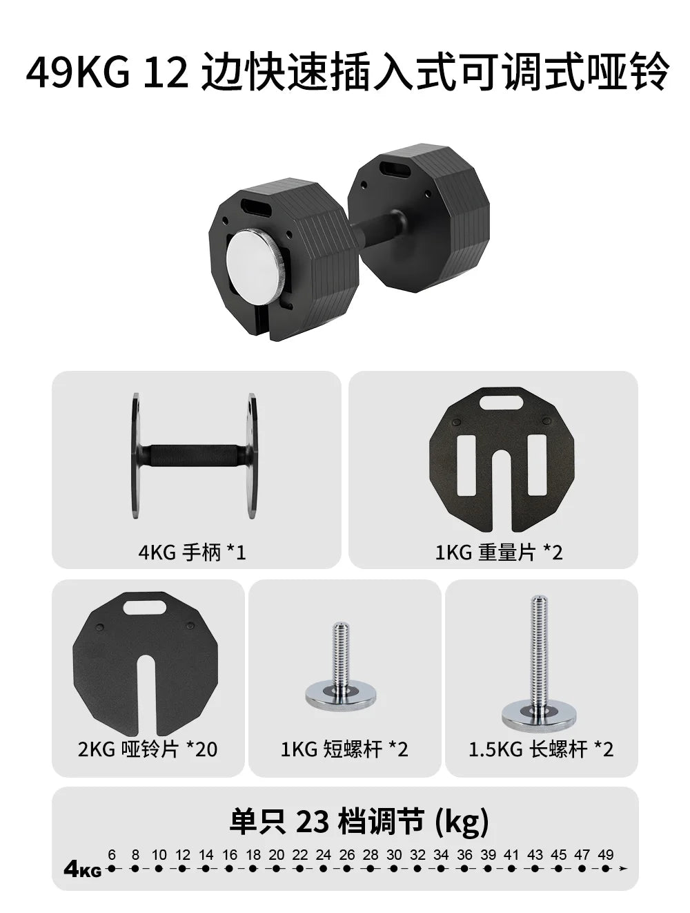 New Hot Selling Twelve Sided Adjustable Dumbbells, Quick Disassembly Men's Dumbbell, 2kg Incremental Plug-In Pure Steel Dumbbell