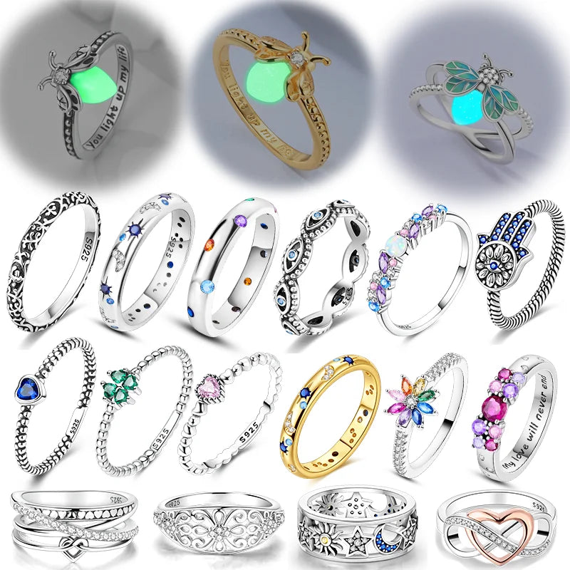 Hot Sale 925 Sterling Silver Ring Eye Plam Frefly Stars Heart Rings For Wedding Women Girls Jewelry Anniversary