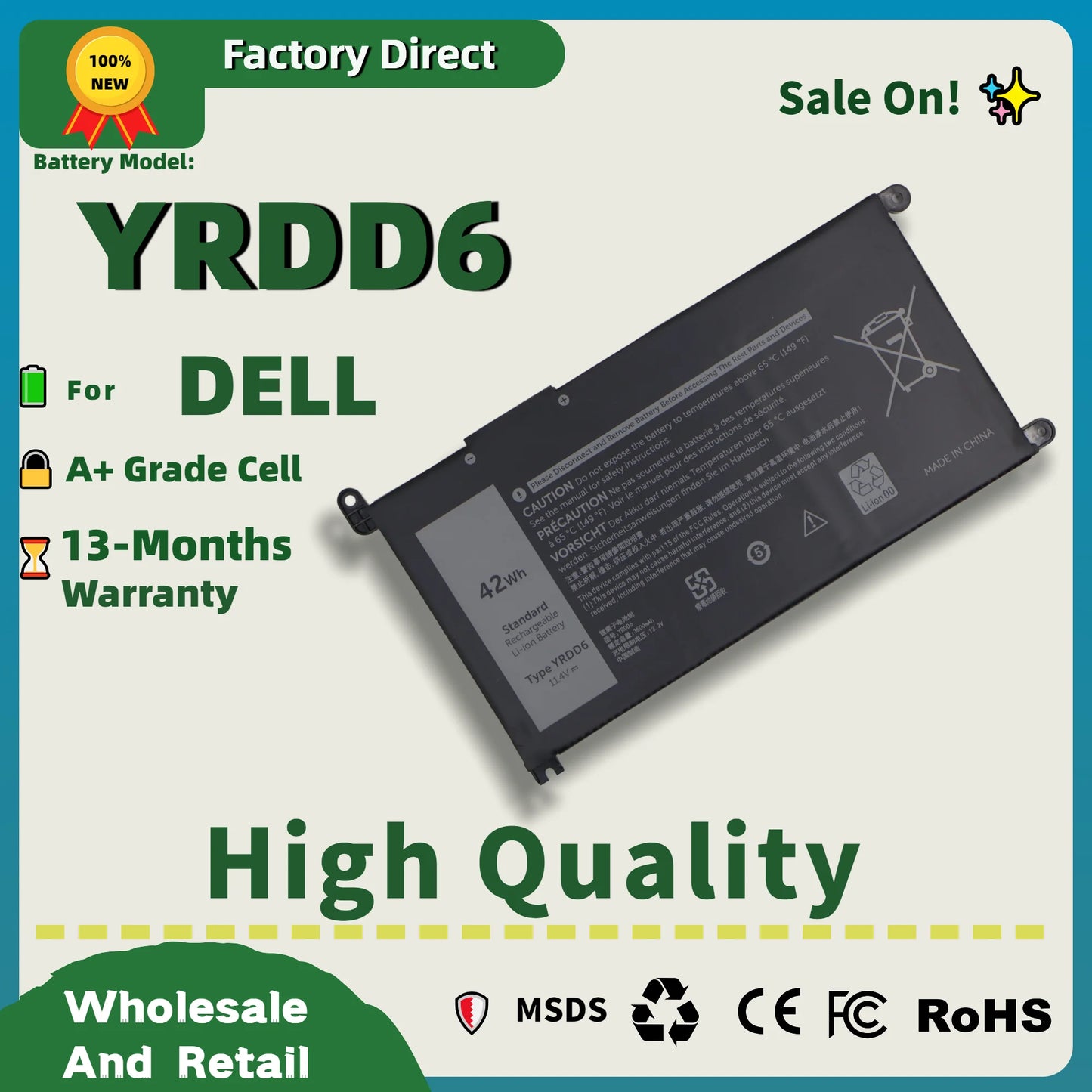 Factory Direct! Battery YRDD6 For Dell Inspiron 15 3493 3582 3583 5490 5590 5581 3491 5584 5585 5481 5485 5491 5591 3310 2-in-1