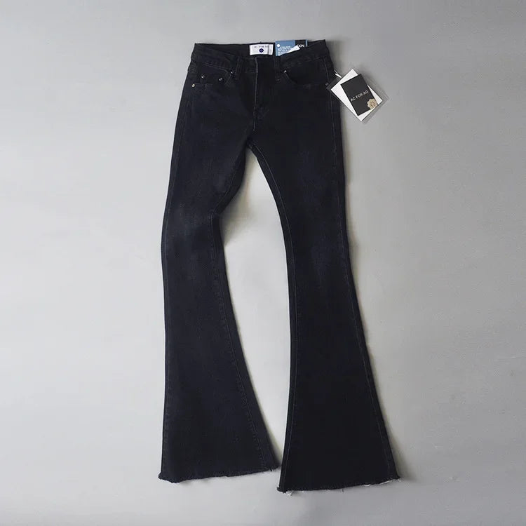 TARUXY Retro Low Waist Blue Jeans For Women 2025 Bodycon Flared Pants Ladies Basic Slim Fit Summer Street Casual Jeans Woman