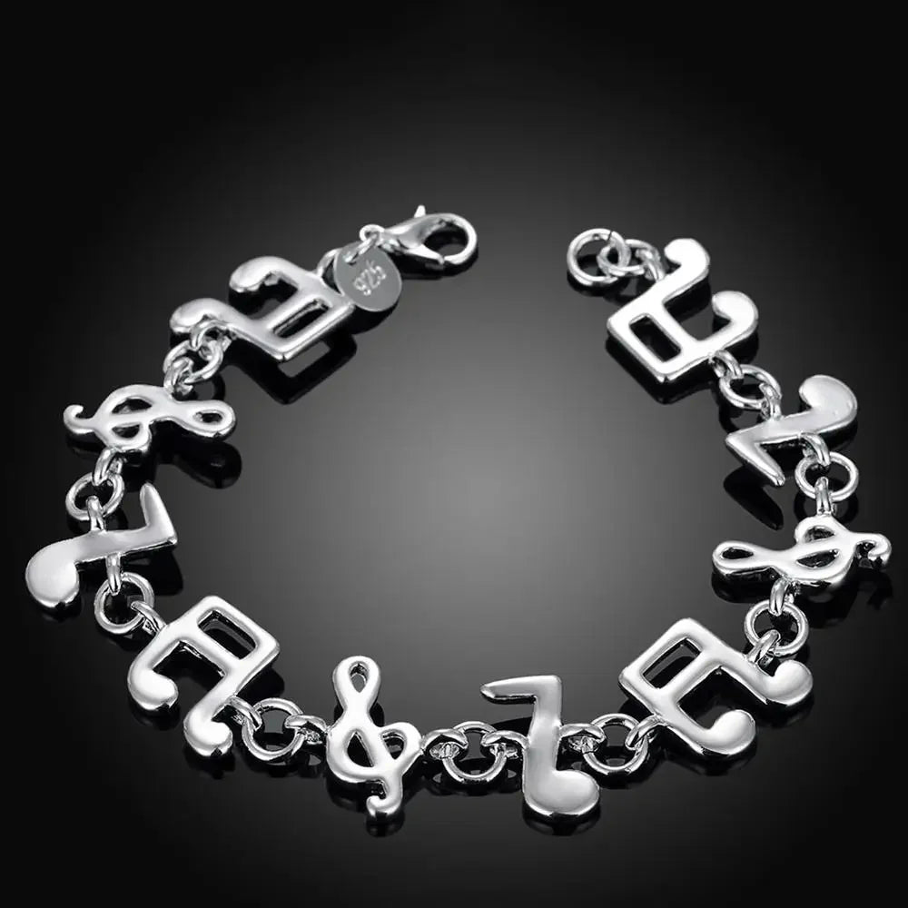 Hot Fine Musical Note Chain 925 Color Silver Bracelets for Women Wedding Party Girl Student Christmas Gifts Fashion Jewelry