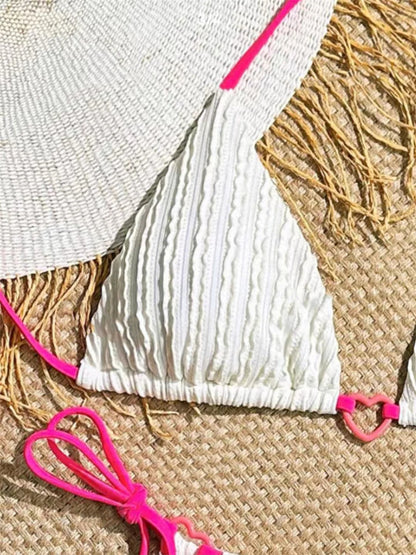 Sexy White Pink Contrast Triangle Bikini Women Heart Designer Push Up Micro Swimsuit Summer Bathing Suit Thong Swimwear 2025