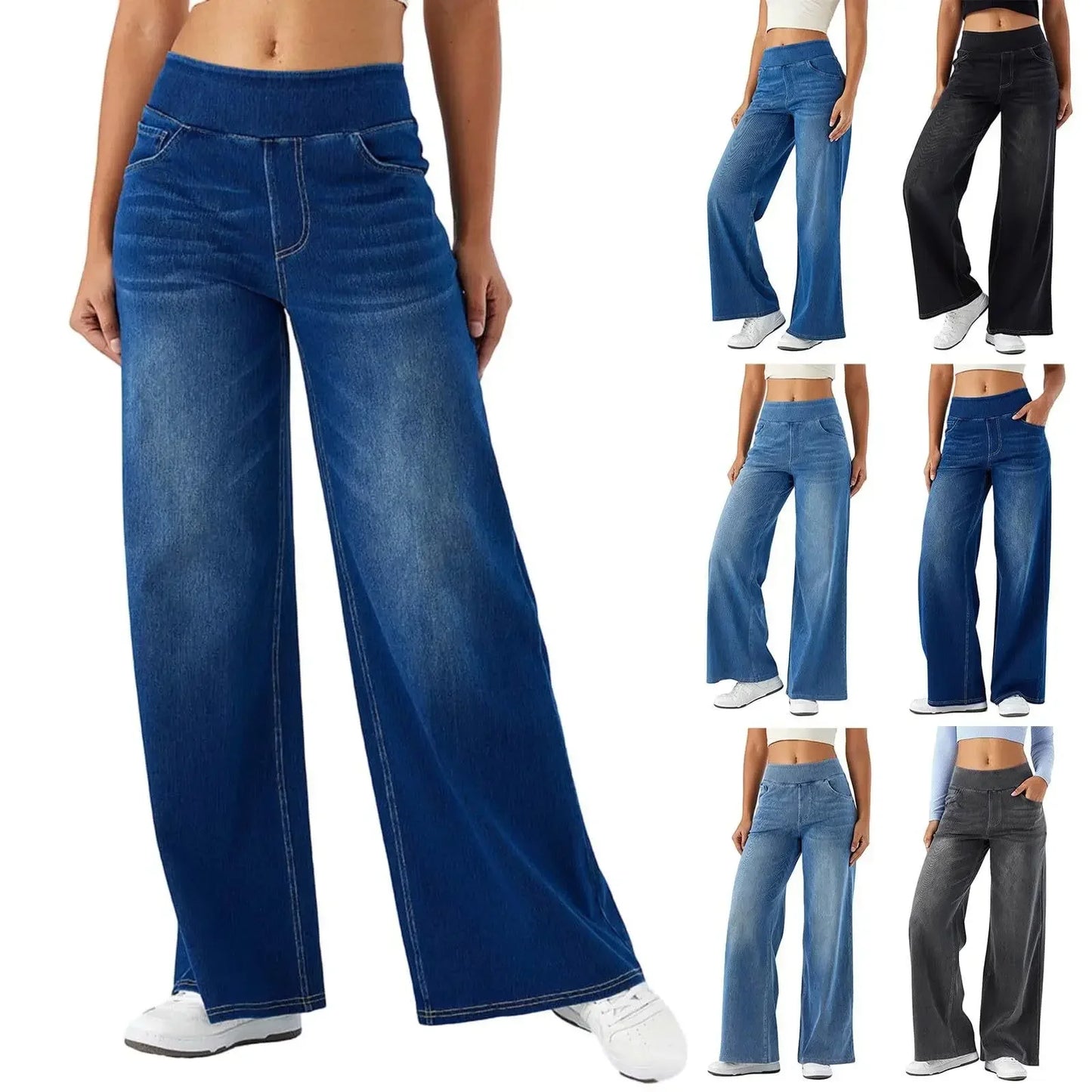 Women Jeans Denim Pant Wide Leg Long Pants Y2k Streetwear Elastic Waist Straight Trousers Elegant Mom Jeans Temperament Casual