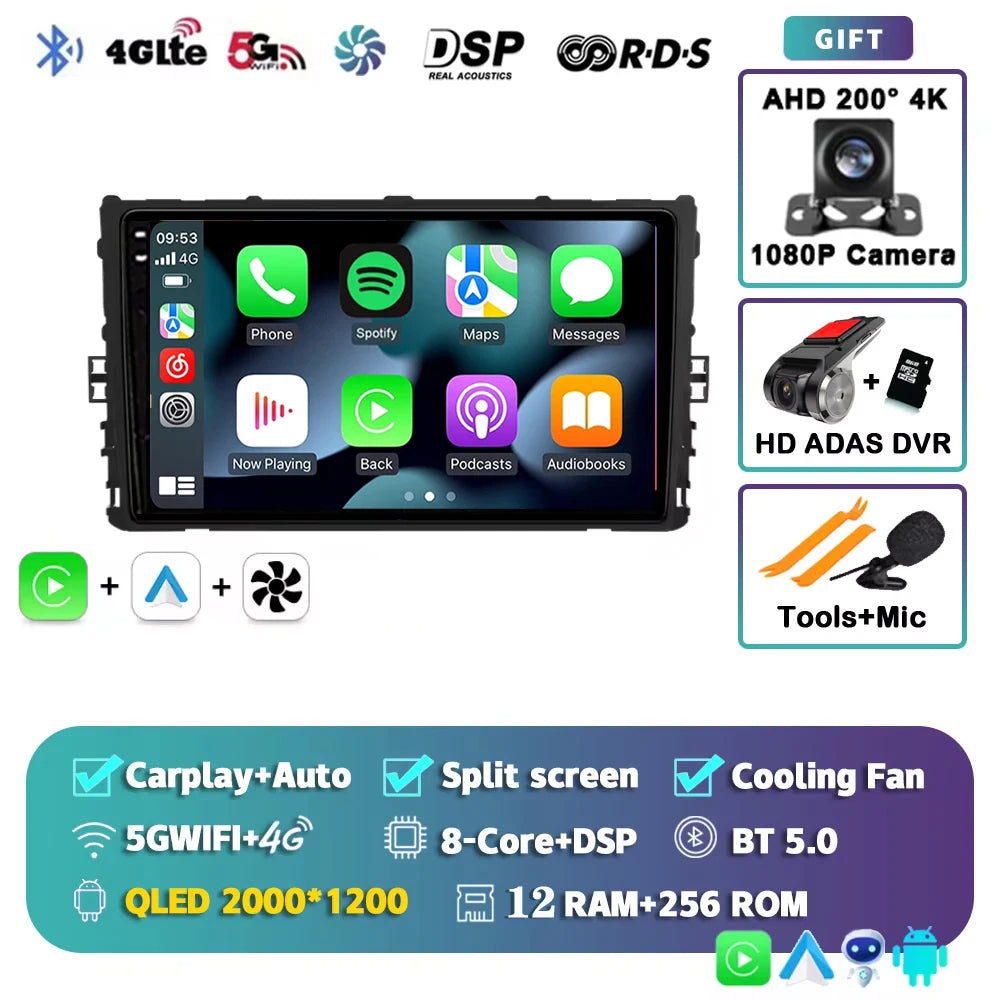 Android 16 Car Radio GPS Navigation QLED Carplay Auto Multimedia Stereo Player For Volkswagen VW Polo Plus Jetta MK7 T6 Passat