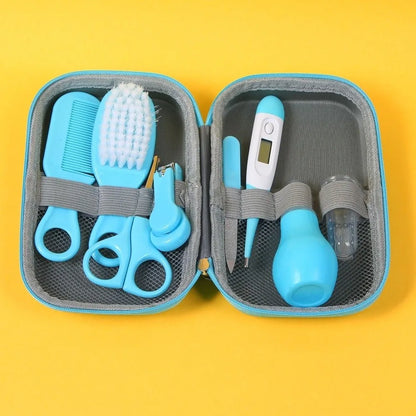 8pcs EVA Bag Baby Health Care Kit Soft Bristle Brush Material Safety Newborn Grooming Kit Nail Clippers Comb Thermometer