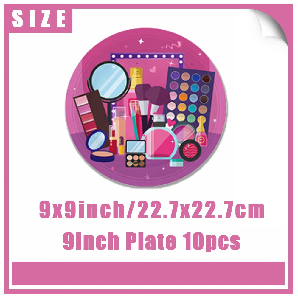 Girl's Birthday Party Supplies  Cosmetics Decorations Background Banners Disposable Cups Plates Knives Forks Spoon Gift Backdrop