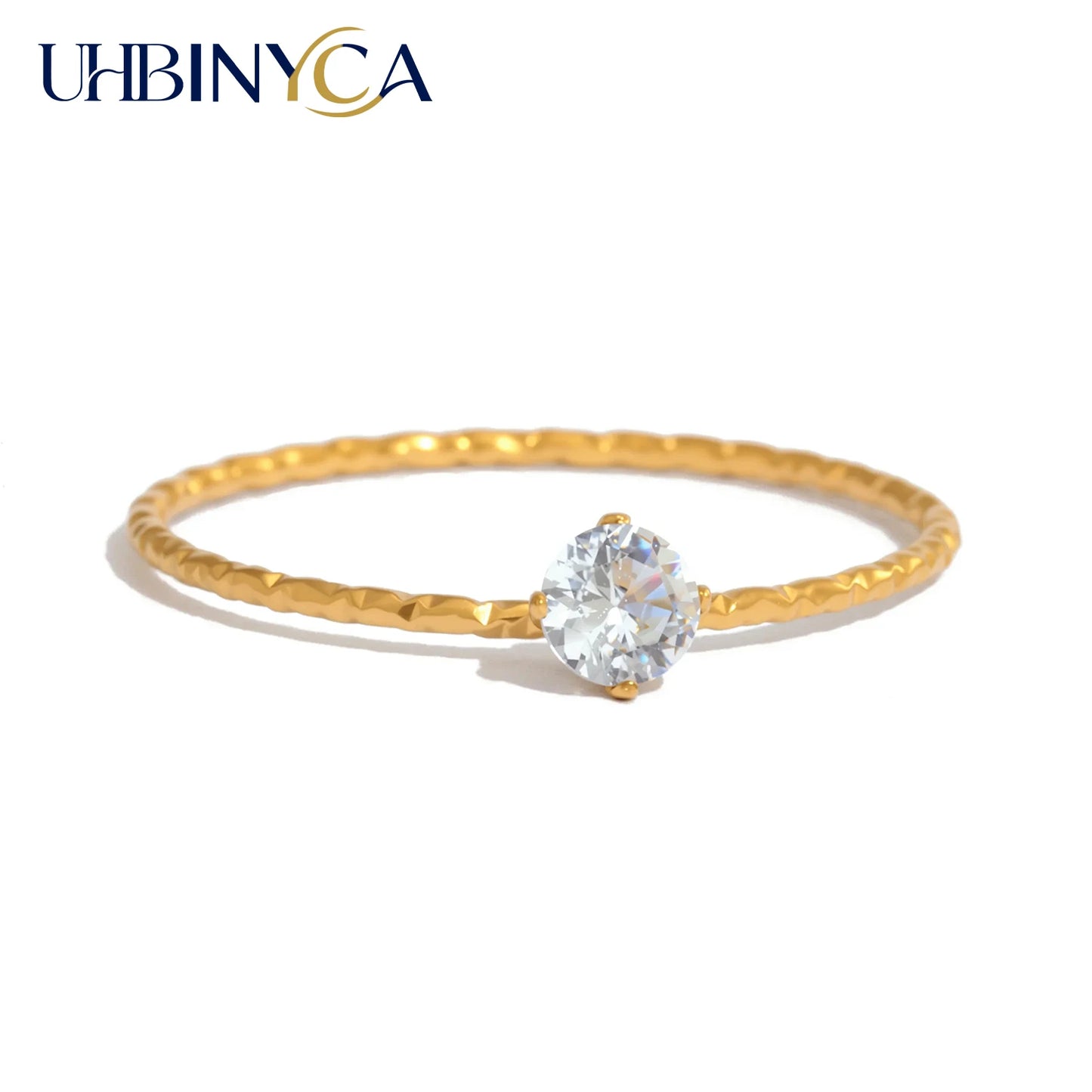 Ultra Thin Mini Ring for Women, Single Zirconia Gold Plated Stainless Steel, Hypoallergenic Dainty Minimalist Jewelry