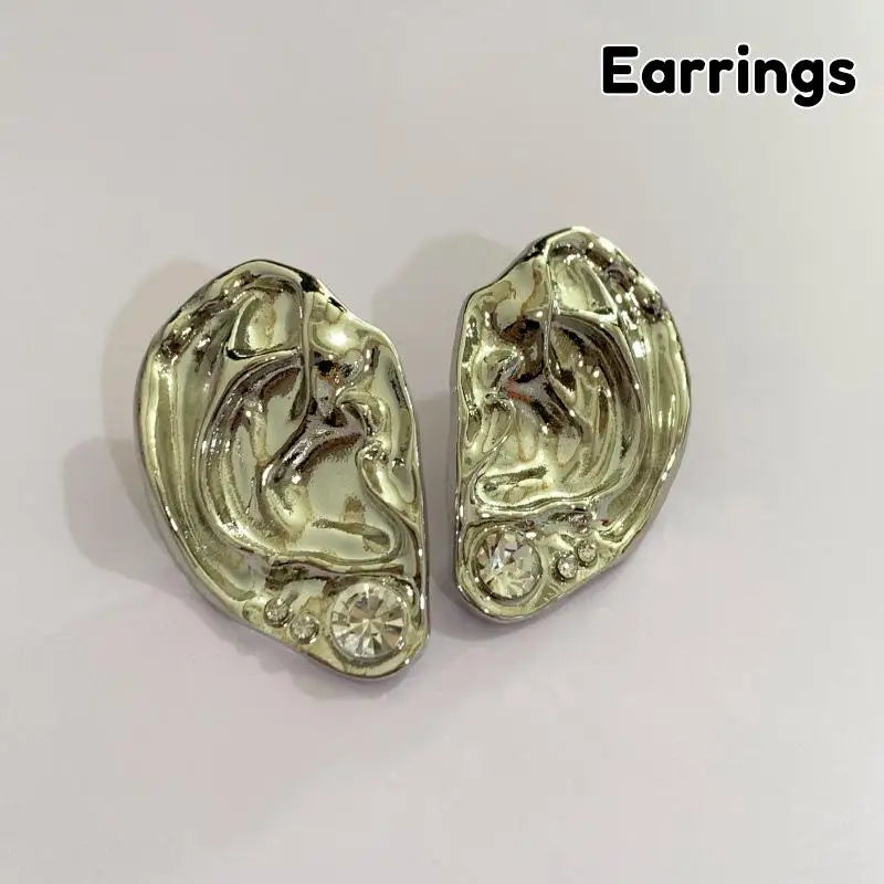 Ear Shaped Earrings Metal Ring Jewelry Irregular Statement Ring Unique Textured For Daily Wear Parties Events Gift