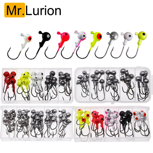 MrLurion Box package 1g 1.5g 3g 5g 6g 7g 8g  jig head fishing hook , soft worm deepwater crank hooks with round head hooks