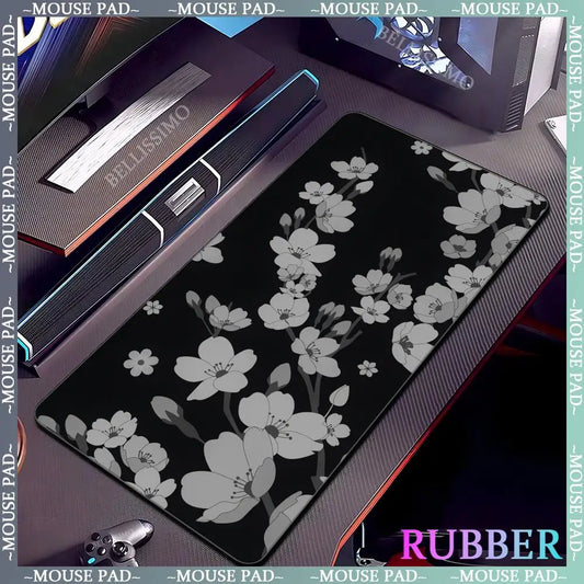 Black rubber mouse pad with white flower computer keyboard mouse pads office computer accessories pad game non-slip desk mat