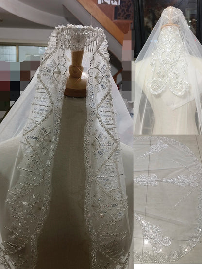 Bridal Wedding Veil Sparkling Pearl Sequins Lace Cathedral Wedding Accessories Hair Accessories 2025 New Veil custom made