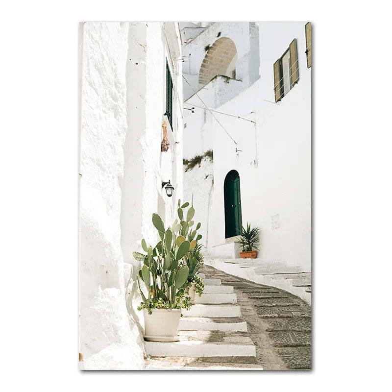 Scandinavian Simple Bohemian Wall Art Spanish Architecture Green Leaves Reeds HD Canvas Painting Poster Print Home Decor Gift