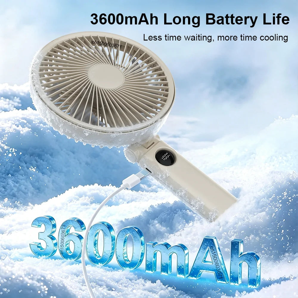 Portable Handheld Fan 3600mAh Rechargeable Folding Desktop Fan 199 Speed Strong Wind Outdoor Camping Hand Fan for Home Travel