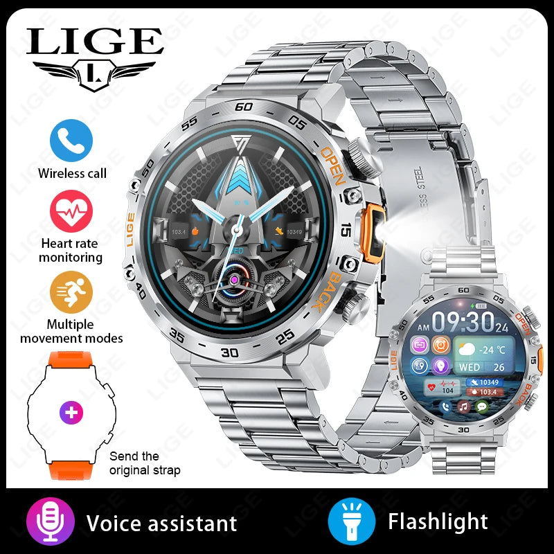 2025 Smart Watch Men 360*360 AMOLED HD Screen Waterproof Sports Fitness Watches Flashlight New Men Smartwatch For Andrio IOS