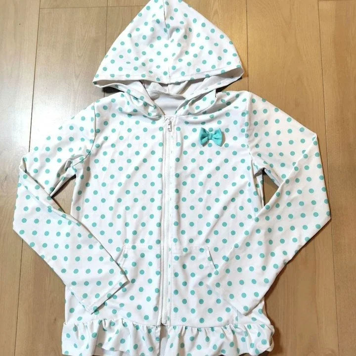 Japanese subculture Harajuku retro polka dot bow long sleeved women's zipper hooded sweatshirt American spicy girl trendy top