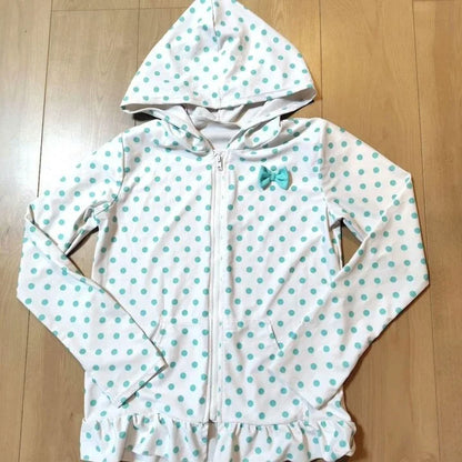 Japanese subculture Harajuku retro polka dot bow long sleeved women's zipper hooded sweatshirt American spicy girl trendy top