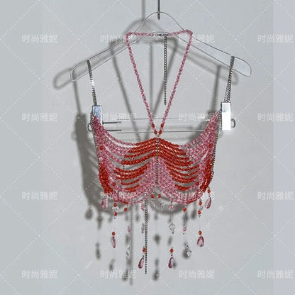 2025 New Women's Necklace Beaded Vest Hollow Out Top Jewelry Exaggerated Pearls Neck Bra Fashion Bra Women's Club Carnival