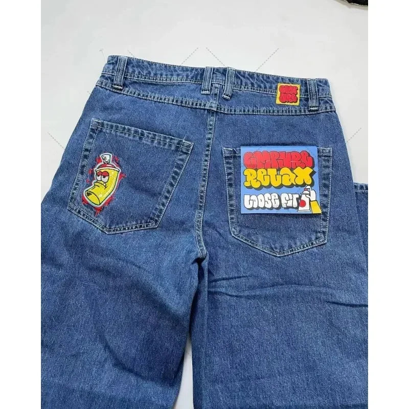 2023 jeans Y2K oversized letter printed denim trousers for men and women street retro loose gothic wide leg straight pants