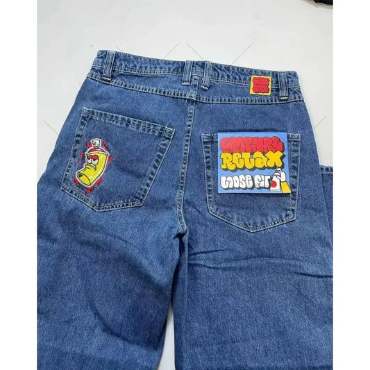 2023 jeans Y2K oversized letter printed denim trousers for men and women street retro loose gothic wide leg straight pants