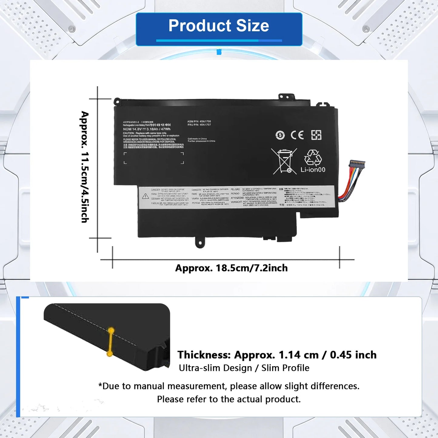 45N1706 47Wh 14.8V Laptop Battery For Lenovo Thinkpad S1 Yoga12 20CDCTO1WW 20CDA068CD 45N1704 45N1705 45N1707
