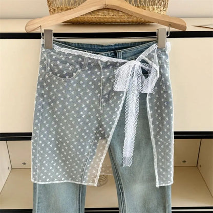 Korean Fashion Floral Skirt Spring Summer Korean Version Unique Lace Layered Gauze Skirt with Tie Up Spicy Girl Apron Streetwear