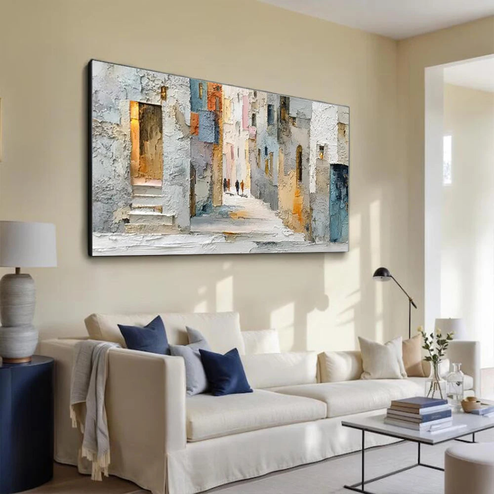 1pc Frameless Canvas Painting  Abstract On Canvas Image Scenery Of The Old Neighborhood Mural Top Wall Art Picture Decor Living