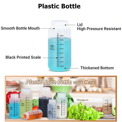 Set of 2 Wide Mouth Plastic Bottles with Lids PP Containers Jars 500ml 1000ml for Water Juice Liquid Storage Bottle