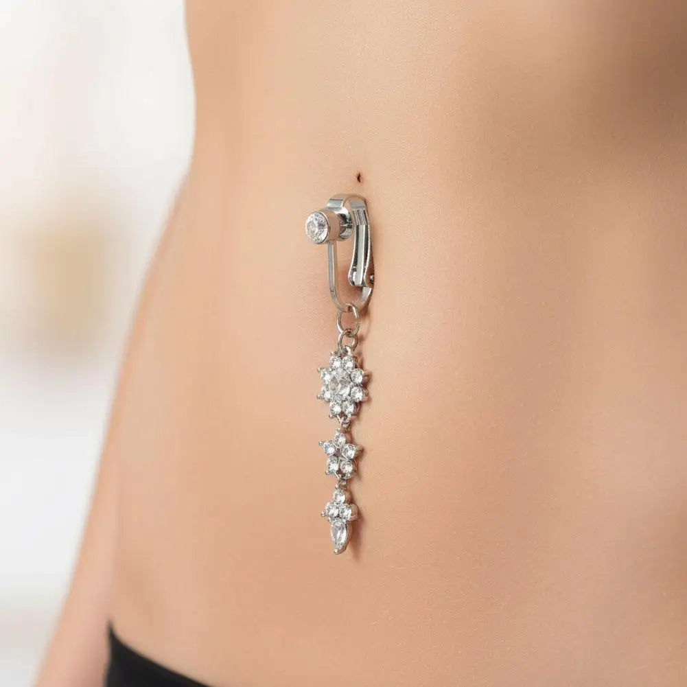 Clip On Belly Button Ring Butterfly Copper Zircon Pink Fake Belly Piercing Umbilical Navel Body Jewelry Trendy Fashion Style
