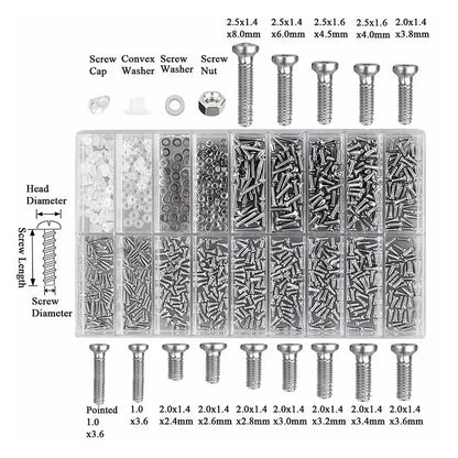 Screw Kit For Glasses, Nose Holder, Frame Nut, Spacer For Glasses Without Frame, Accessories, Box Of 18 Screws Specification