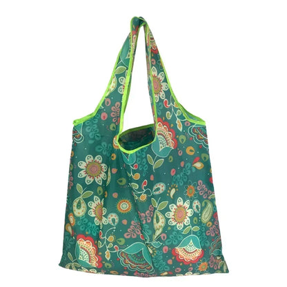 Reusable Shopping Bag Women Cute Fish Cart Flower Print  Nylon Foldable Grocery Bag Creative Eco-Friendly Tote Bag Lightweight